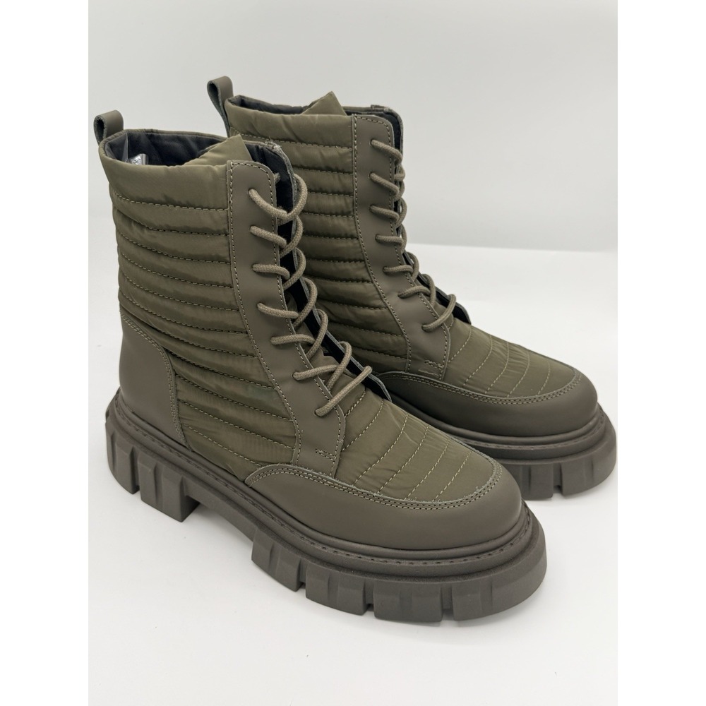 Olympia women's Green Quilted Lace-Up Combat Ankle Boots Padded US 9 M EU 39
